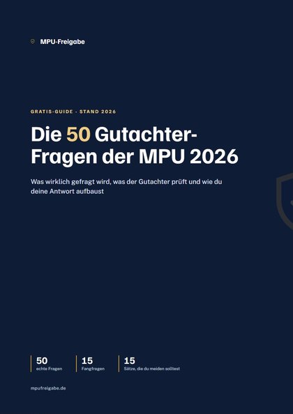 Titelseite des Guides Die 50 Gutachter-Fragen der MPU 2026