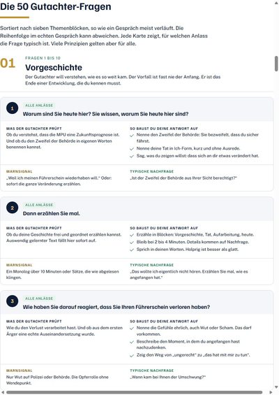 Seite aus dem Guide: Fragenkarten zur Vorgeschichte