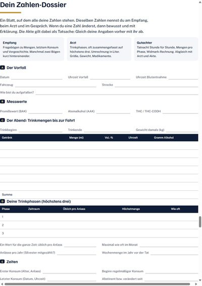 Seite aus dem Guide: Arbeitsblatt Zahlen-Dossier